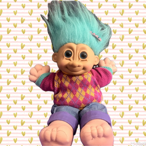 Russ Toys | Vintage 90s Russ Stuffed Troll Doll | Rare Plaid Sweater - Picture 1 of 2